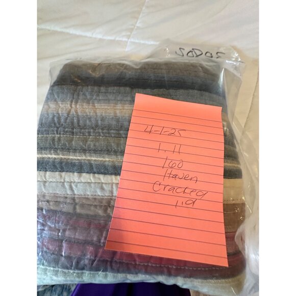 Pair of Quilted Stripped Cotton King Pillow Shams Boho Coastal Cottage Daybed - Picture 10 of 14